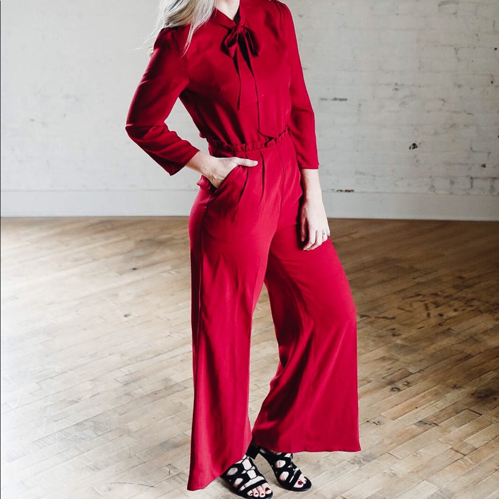 NWT xs ashley LeMieux red bow jumpsuit.
